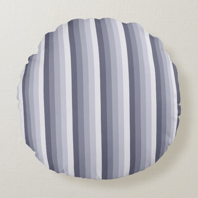 Blue gray shadow stripes round pillow (Front)