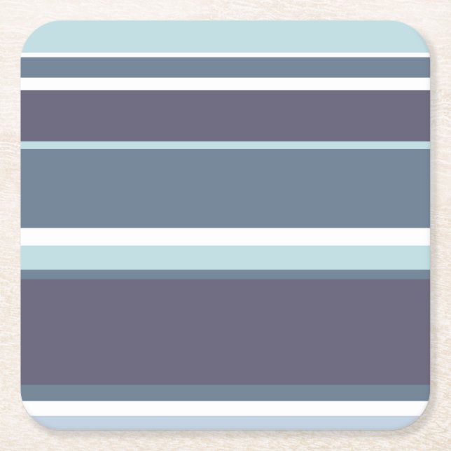 Blue-gray stripes square paper coaster (Front)