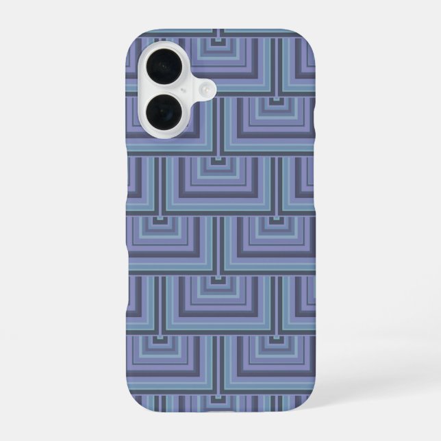 Blue-gray stripes square scales pattern iPhone 16 case (Back)