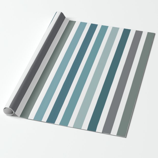 Blue Gray Stripes Wrapping Paper (Unrolled)