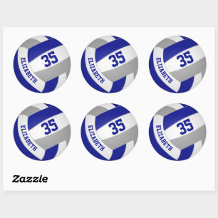 blue gray team colors boys girls volleyball classic round sticker