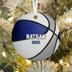 blue gray team colors keepsake basketball metal ornament