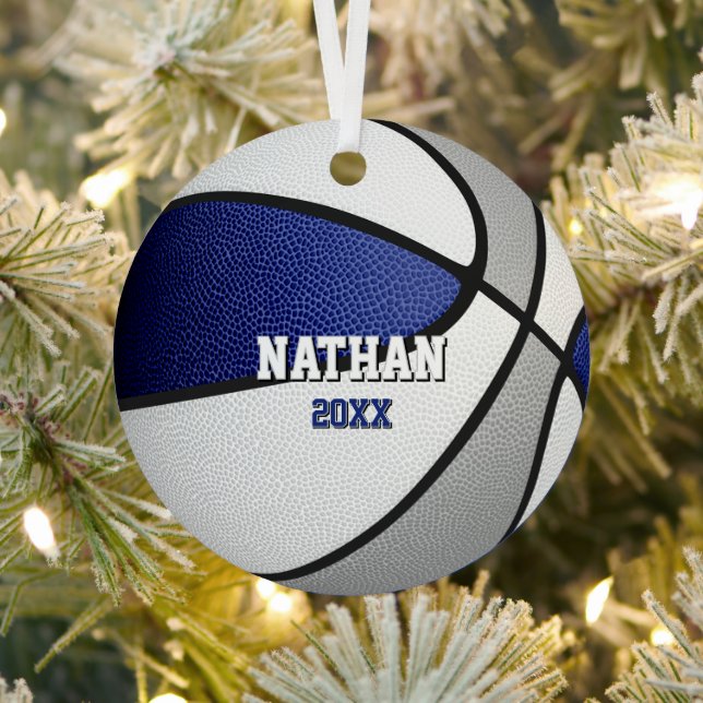 blue gray team colors keepsake basketball metal ornament (Insitu)