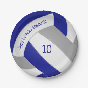 blue gray volleyball girls boys sports birthday paper plate