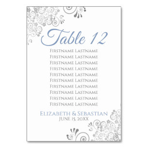 Blue & Gray Wedding Table Number Seating Chart