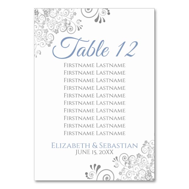 Blue & Gray Wedding Table Number Seating Chart (Front)
