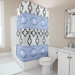 blue grayish pattern shower curtain