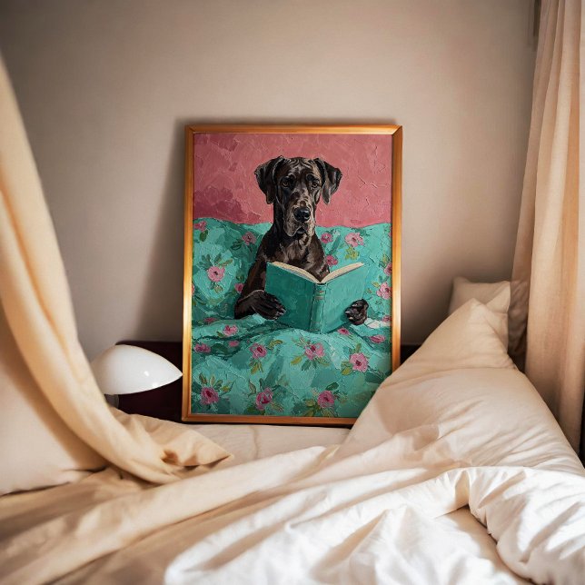 Blue Great Dane Dog Reading A Book Poster Print (Creator Uploaded)