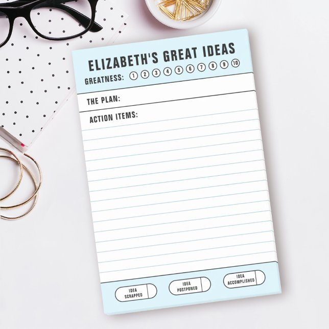 Blue Great Ideas To Do List Post-it Notes (A fun great ideas notepad. Personalize it with your name.)