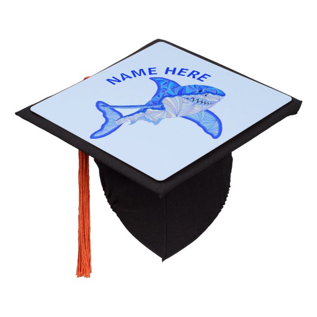 Blue Great White Shark Colourful Sea Animal Graduation Cap Topper (Angled)