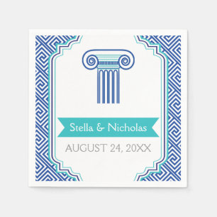 Blue Greek key and column Grecian wedding Napkin