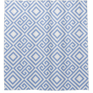 Blue Greek Key and Diamond Geometric Pattern