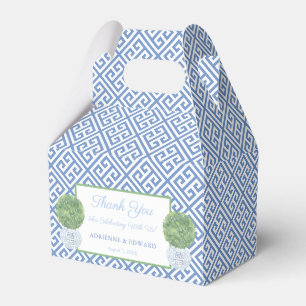Blue Greek Key Boxwood Topiary Wedding Thank You Favor Box