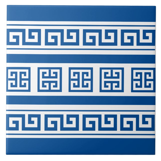 Blue Greek Key Ceramic Tile (Front)