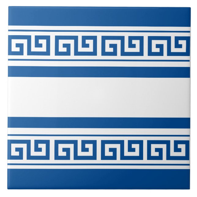 Blue Greek Key Ceramic Tile (Front)