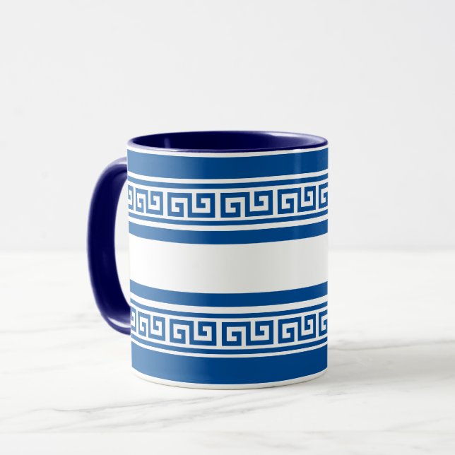 Blue Greek Key Mug (Front Left)