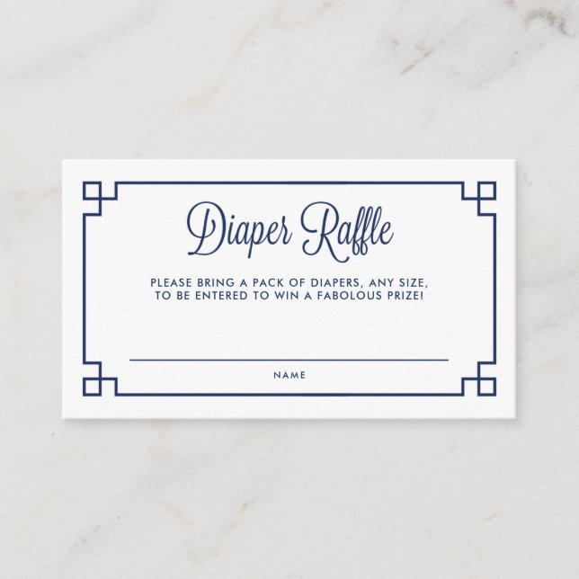 Blue Greek Key Pattern Diaper Raffle Baby Shower Enclosure Card (Front)