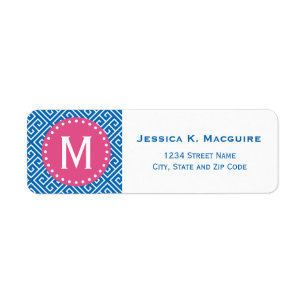 Blue Greek Key Pattern Pink Monogram Frame