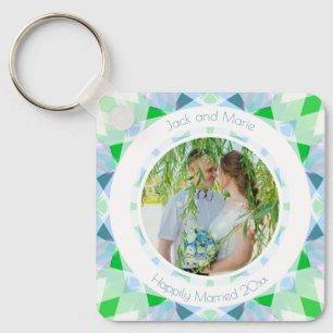 Blue Green 4th Wedding Anniversary Keepsake Gift Keychain