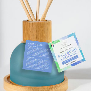 Blue green abstract art reed diffuser product tag