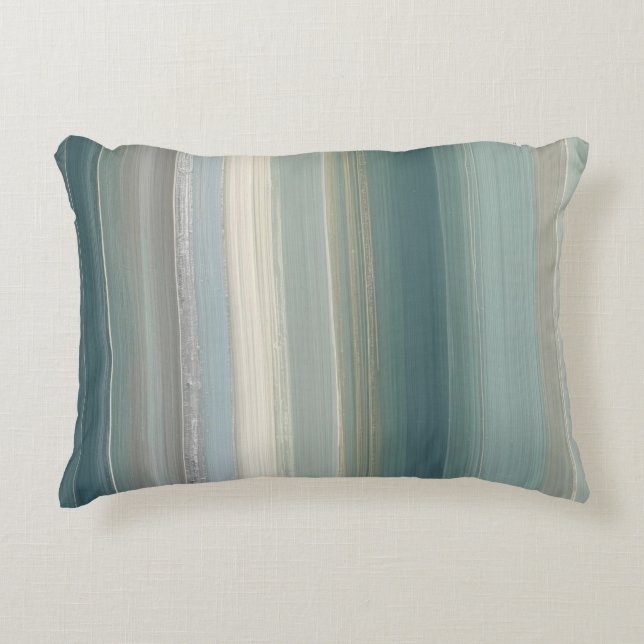 Blue Green Abstract Coastal Stripe Accent Pillow (Front)