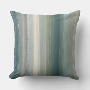 Blue Green Abstract Coastal Stripe Throw Pillow