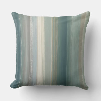 Blue Green Abstract Coastal Stripe Throw Pillow