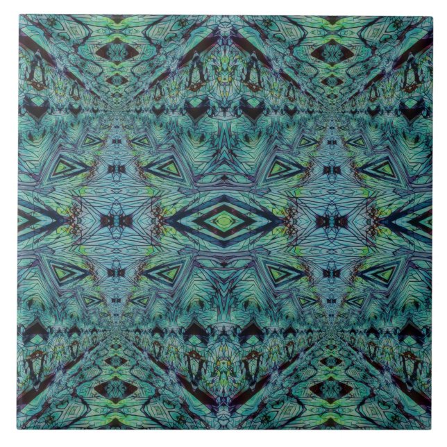 Blue Green Abstract Design Tile (Front)
