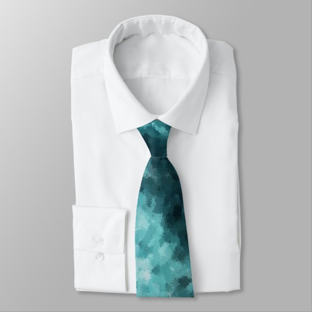 Blue Green Abstract Galaxy Gaze Men's Tie (Tied)