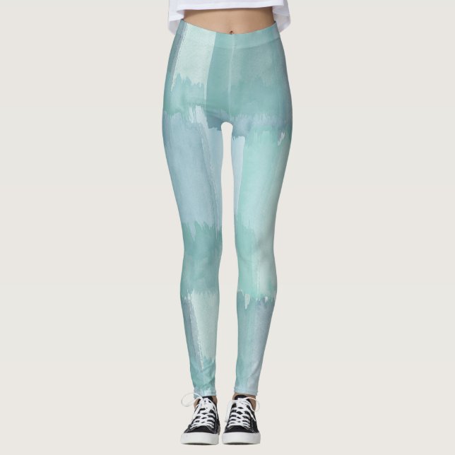 Blue Green Abstract Leggings (Front)