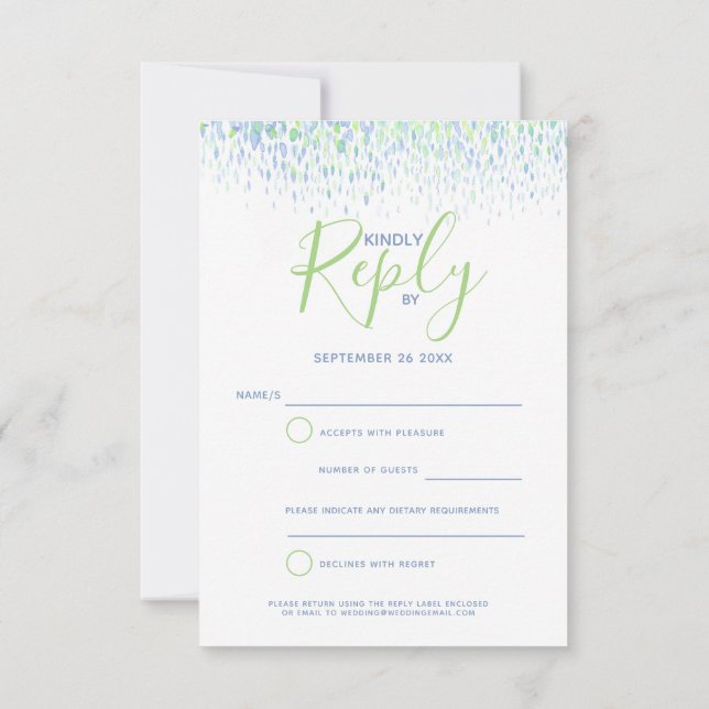 Blue green abstract modern art wedding reply RSVP Card (Back)