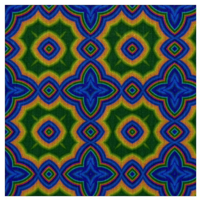 Blue & green abstract Moroccan geometric pattern Fabric (Swatch)