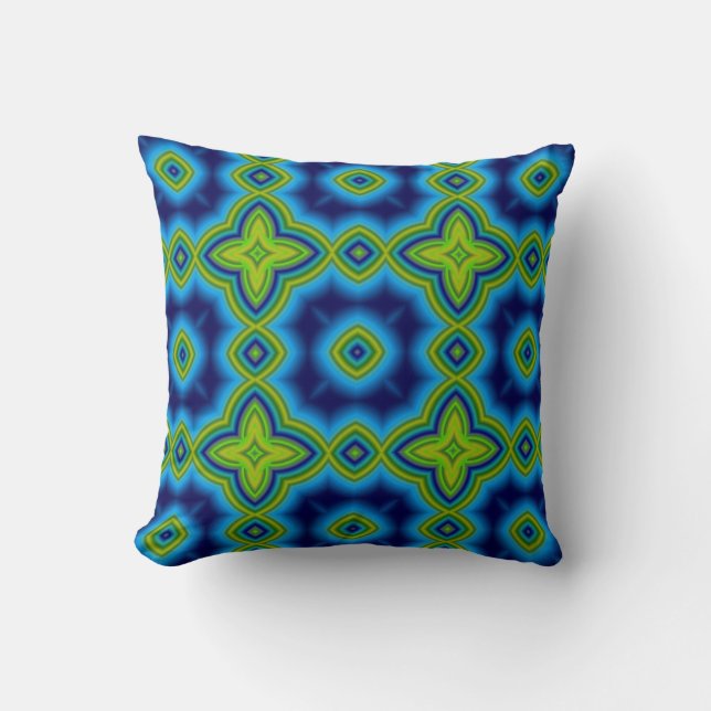Blue & green abstract Moroccan geometric pattern Throw Pillow (Front)