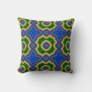 Blue & green abstract Moroccan geometric pattern Throw Pillow