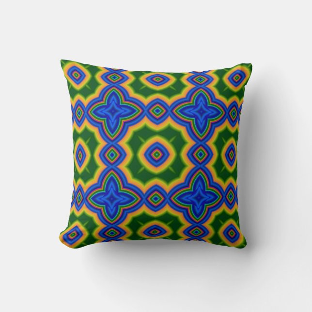 Blue & green abstract Moroccan geometric pattern Throw Pillow (Front)