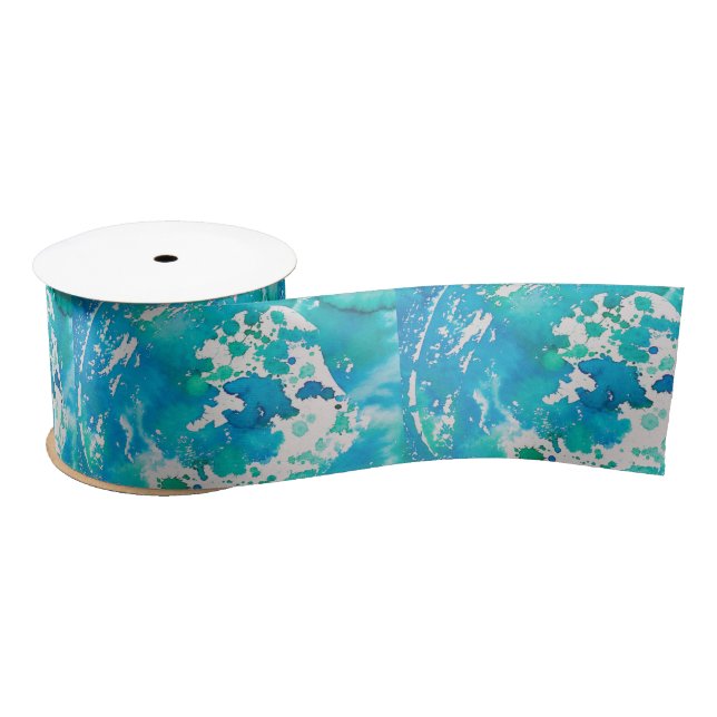 blue green abstract ribbon satin ribbon (Spool)