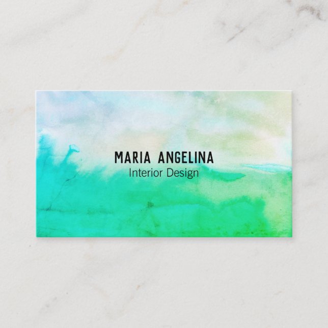 Blue green abstract watercolor business card (Front)