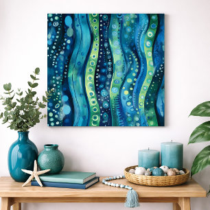 Blue Green Abstract Wave Watercolor Wall Art