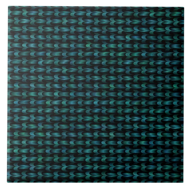 Blue Green Abstract Weave Pattern Tile (Front)