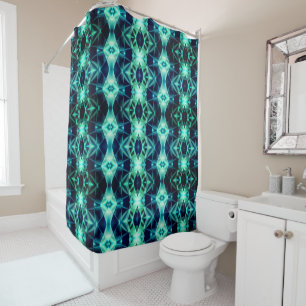 Blue-green acrylic rapport, neon mirroring shapes 