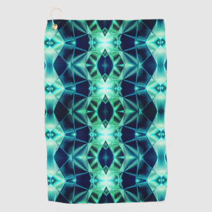 Blue-green acrylic rapport, neon mirroring shapes golf towel