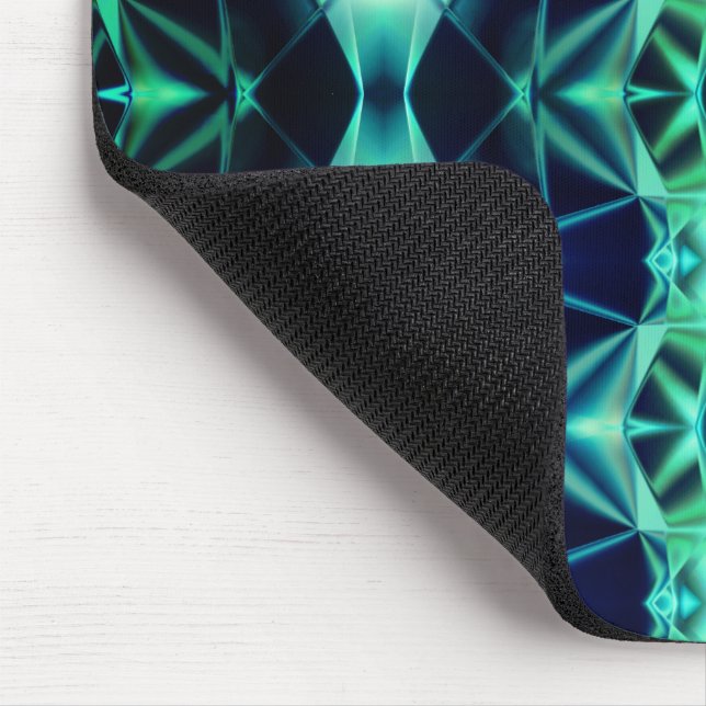 Blue-green acrylic rapport, neon mirroring shapes  mouse pad (Corner)