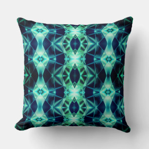 Blue-green acrylic rapport, neon mirroring shapes throw pillow