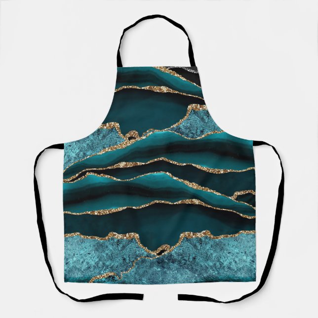 BLUE GREEN AGATE GOLD GLITTER GLAM APRON (Front)