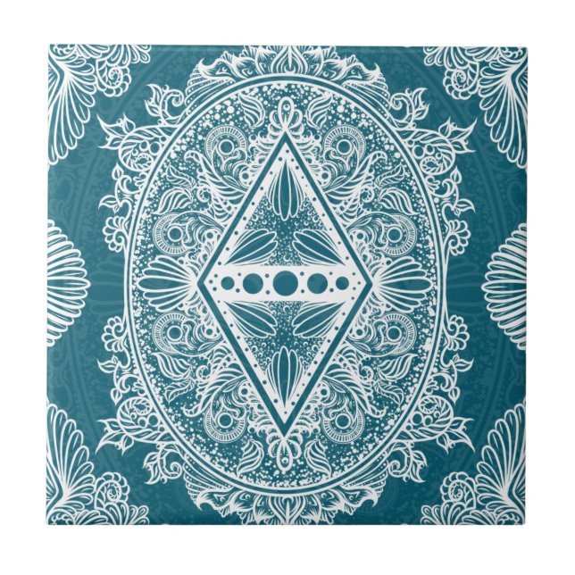 Blue Green Age of awakening, bohemian, newage Tile (Front)