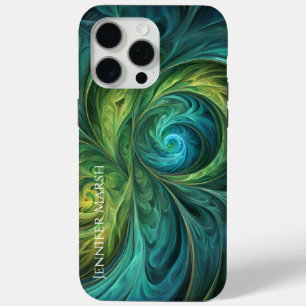 Blue Green AI Fractal Pattern iPhone 15 Pro Max Case