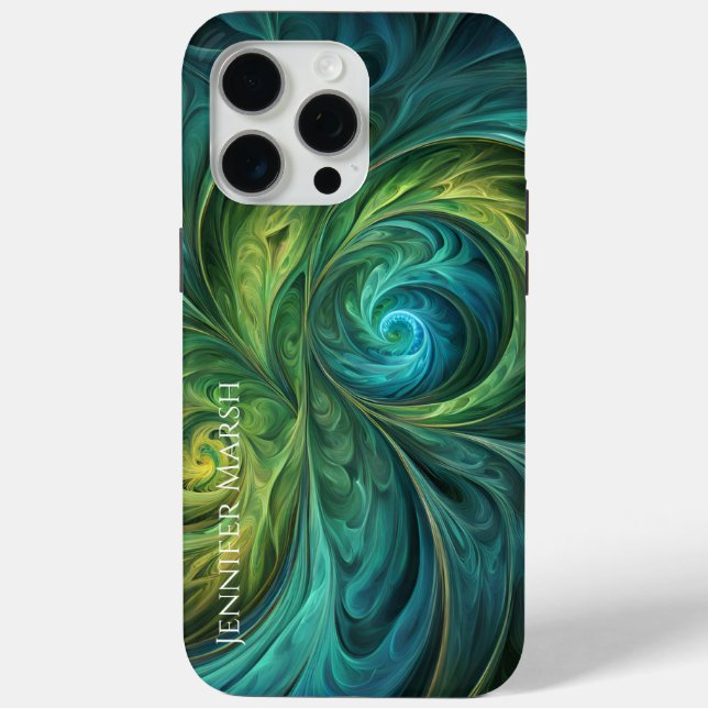 Blue Green AI Fractal Pattern Case-Mate iPhone Case (Back)