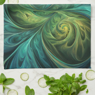 Blue Green AI Fractal Pattern Kitchen Towel