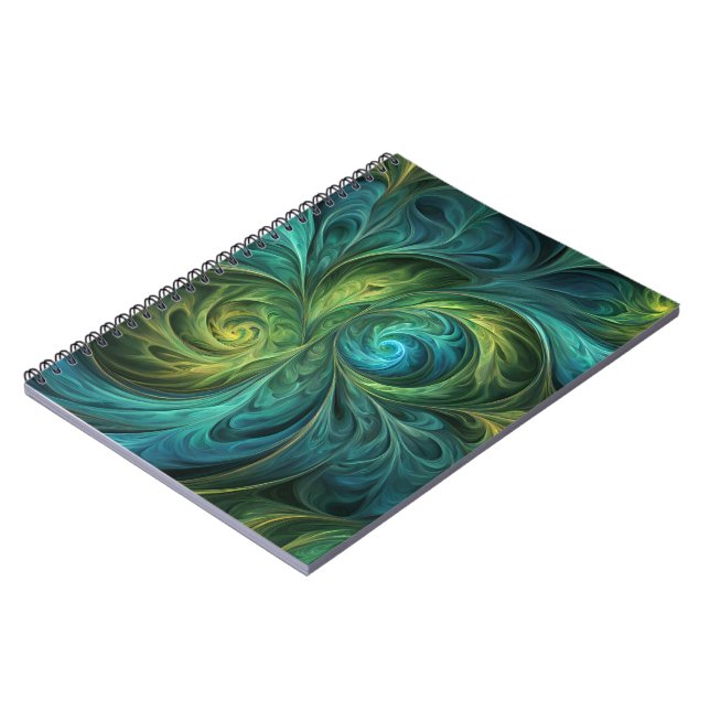 Blue Green AI Fractal Pattern Notebook (Left Side)