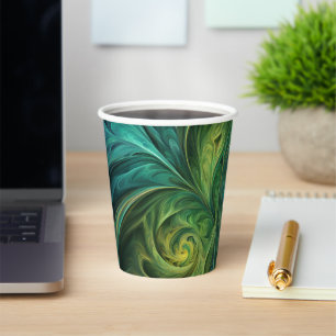 Blue Green AI Fractal Pattern Paper Cups